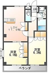 グランヴェール・クワハラ 2LDKの間取図画像