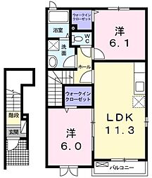 ルミエール下大野A 2LDKの間取図画像