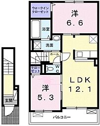 メゾンドK2国府 2LDKの間取図画像