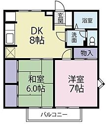 エクセレントサンハイツ1 2DKの間取図画像