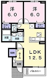 プレジールB 2LDKの間取図画像