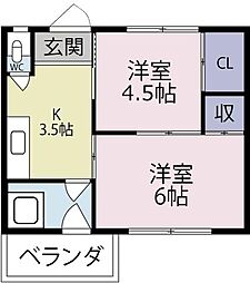 中島田コーポ 2階2Kの間取り