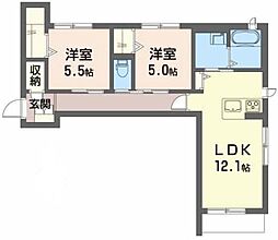 ベレオ南矢三 1階2LDKの間取り