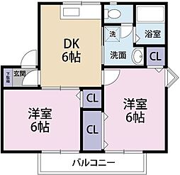 セジュールK 2DKの間取図画像