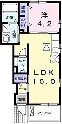 ラ・ドゥサーI 1階1LDKの間取り