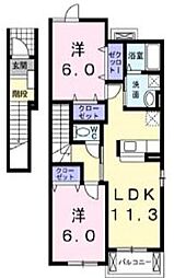 グランドゥール B 2階2LDKの間取り