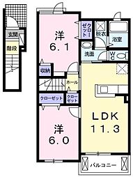 ルミエール住吉 2LDKの間取図画像