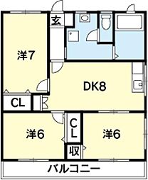 ラヴェニューモリ2 3DKの間取図画像