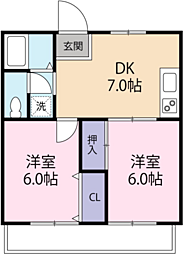 コーポ蔵 2DKの間取図画像