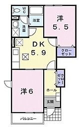 グリーンパレスA 2DKの間取図画像