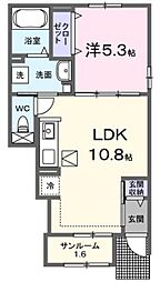 ルミエール古庄III 1階1LDKの間取り