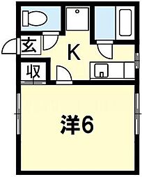 グリーンハイツ福島 2階1Kの間取り
