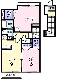 サザン・ヴィアーレB 2DKの間取図画像