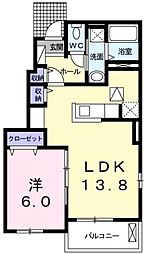 ジュネス・NK B 1階1LDKの間取り