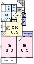 ジュネスA 2DKの間取図画像