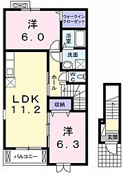 カーサフェリーチェ 2LDKの間取図画像