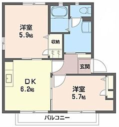 ヴィラージュマルイB 2DKの間取図画像