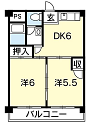 コーポ二丈 2DKの間取図画像