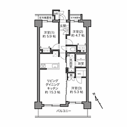 アスティオス鎌倉・岩瀬 3LDKの間取図画像