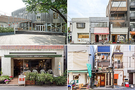 左上・食に関する雑貨の品揃えが豊富なセレクトショップ（徒歩9分）／右上・フランスの家庭料理のレストラン（徒歩5分）／左下・コーヒー豆の専門店（徒歩2分）／右下・スープカレーの有名店も徒歩2分