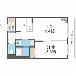 アルファスクエア福住2条 2階1LDKの間取り