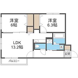 RainbowRoad南円山 2LDKの間取図画像