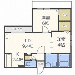 レガリア美園 2LDKの間取図画像