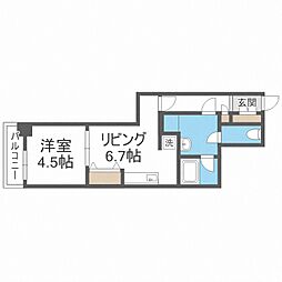 PRIMEURBAN札幌リバーフロント 1DKの間取図画像