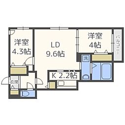 LaVita美園 2LDKの間取図画像