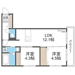 porteーbonheur N13(ポルトボヌールN13) 2LDKの間取図画像