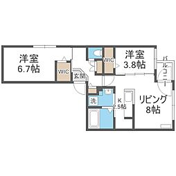 casaAT厚別南 2LDKの間取図画像