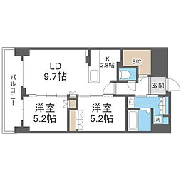 札幌市中央区北三条西12丁目マンション 2LDKの間取図画像