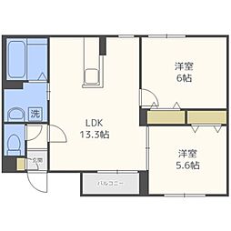 システムコート新札幌 2LDKの間取図画像