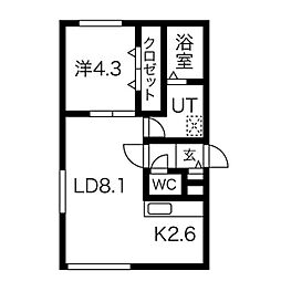 バイラ白石本通 1LDKの間取図画像