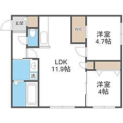 Halenix札幌医大前 2LDKの間取図画像