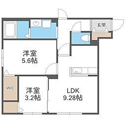 札幌市中央区南九条西11丁目マンション 2LDKの間取図画像