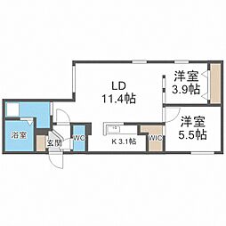 北斗エンブレム札幌北 2LDKの間取図画像