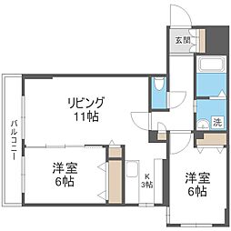 ラディア山鼻 2LDKの間取図画像