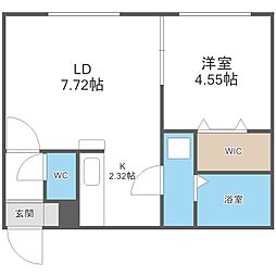 ecoa北27条 1LDKの間取図画像
