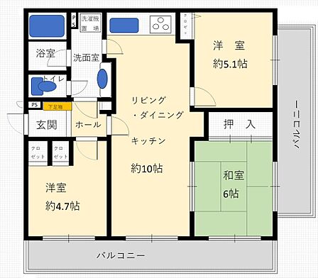 専有面積:62.01m2 バルコニー面積:18.25m2