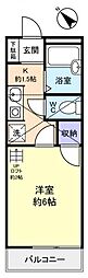 ハイツエノサワＢ棟 2階1Kの間取り