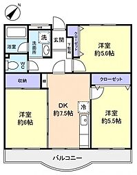 Ｄｅａｒ文月 4階3DKの間取り