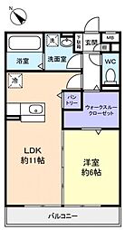 ベルウッド六番館 1階1LDKの間取り