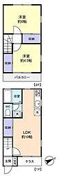 エクセル飯山満Ａ棟 1階2LDKの間取り