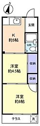 ウエストナラシノ 1階2DKの間取り