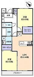 イデア緑が丘Ａ棟 3階2LDKの間取り
