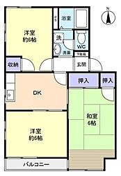 パークハイムゆりのきB 3DKの間取図画像