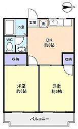 グリーンハイツB 2DKの間取図画像