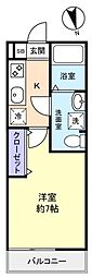 ベルメント西習志野 1Kの間取図画像