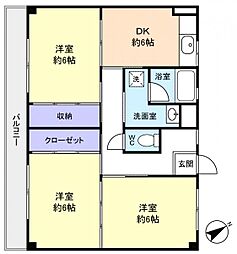 ビレッジハウス古和釜5 3DKの間取図画像